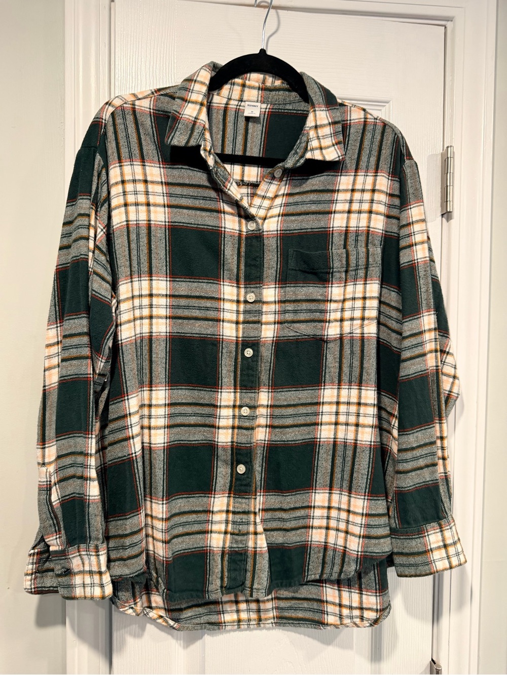 Old Navy Size M Green Cream Plaid Cotton Flannel Button Down Shirt